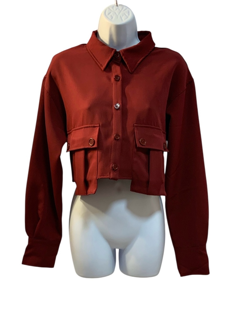 Julia by Love J Burgundy Cropped Utility Blouse